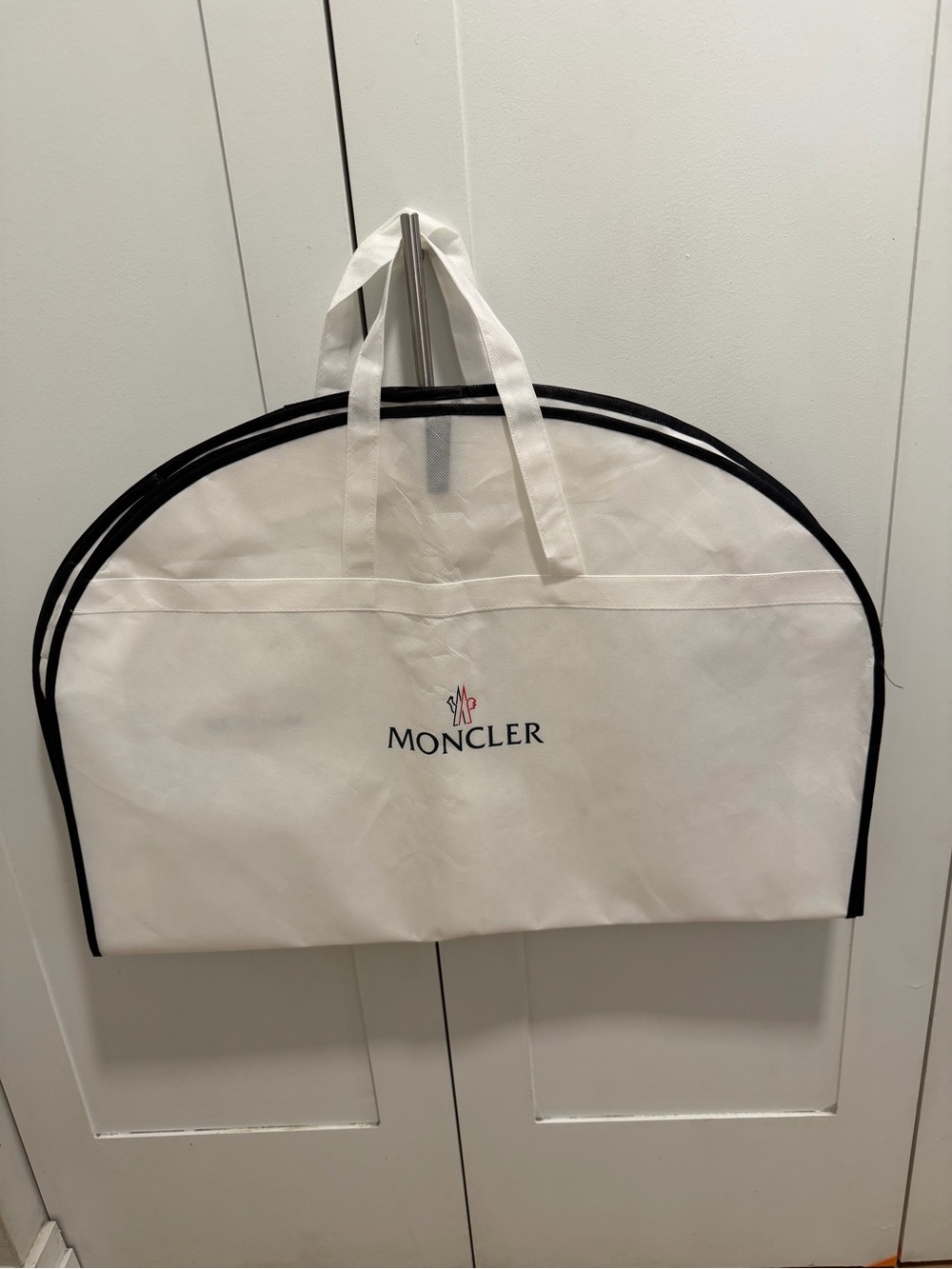 Moncler White and Black Logo Garment Bag